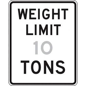 ACCUFORM MANUFACTURING FRR493RA AccuformNMC™ Weight Limit Tons Semi-Custom Traffic Sign, Aluminum, 30" x 24", Black/White image.