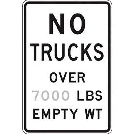 ACCUFORM MANUFACTURING FRR495RA AccuformNMC No Trucks Over Lbs Empty Wt Semi-Custom Traffic Sign, Aluminum, 36" x 24", Black/White image.