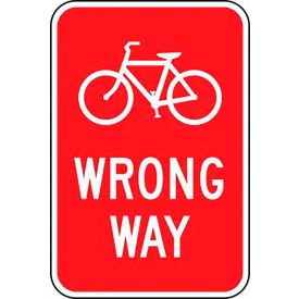 ACCUFORM MANUFACTURING FRR685RA AccuformNMC™ Wrong Way Bicycle Traffic Safety Sign, EGP Aluminum, 18" x 12", White/Red image.