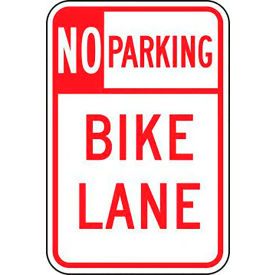 ACCUFORM MANUFACTURING FRR694RA AccuformNMC™ No Parking Bike Lane Safety Sign, EGP Aluminum, 18" x 12", Red/White image.