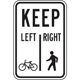 ACCUFORM MANUFACTURING FRR710HP AccuformNMC™ Keep Bicycles Left/Pedestrians Right Sign, HIP Aluminum, 18" x 12", Black/White image.