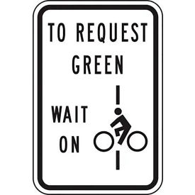 ACCUFORM MANUFACTURING FRR726HP AccuformNMC™ To Request Green Wait On Bicycle Safety Sign, HIP Aluminum, 18" x 12", Black/White image.