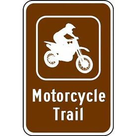 ACCUFORM MANUFACTURING FRR775RA AccuformNMC™ Motorcycle Trail Traffic Safety Sign, EGP Aluminum, 18" x 12", White/Brown image.