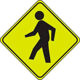 ACCUFORM MANUFACTURING FRW204 AccuformNMC Pedestrian Crossing Graphic Sign, Aluminum, 30" x 30", Black/Fluorescent Yellow/Green image.