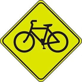 ACCUFORM MANUFACTURING FRW206 AccuformNMC™ Bicycle Crossing Graphic Sign, Aluminum, 30" x 30", Black/Fluorescent Yellow/Green image.