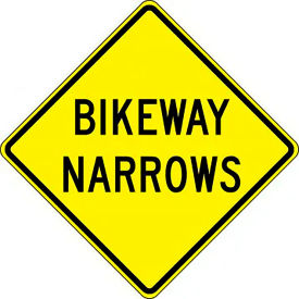 ACCUFORM MANUFACTURING FRW656HP AccuformNMC™ Bikeway Narrows Traffic Safety Sign, HIP Aluminum, 30" x 30", Black/Yellow image.