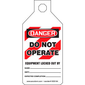 ACCUFORM MANUFACTURING KDD164 Accuform KDD164 Stopout® Tab Tags, Danger Do Not Operate, Plastic image.