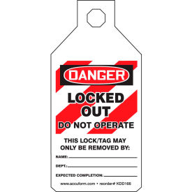 Accuform KDD166 Stopout Tab Tags, Danger Locked Out Do Not Operate, Plastic