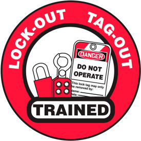 ACCUFORM MANUFACTURING LHTL344 Accuform LHTL344 Hard Hat Label, Lockout/Tagout Trained, Vinyl image.