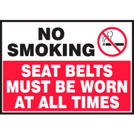 ACCUFORM MANUFACTURING LVHR512VSP AccuformNMC No Smoking Seat Belts Must Be Worn At All Times Sign, Vinyl, 3-1/2" x 5", Red, Pk of 5 image.