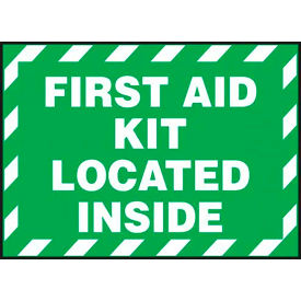 ACCUFORM MANUFACTURING LVHR560XVE AccuformNMC™ First Aid Kit Located Inside Sign, Adhesive Dura-Vinyl, 3-1/2" x 5", White/Green image.