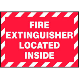ACCUFORM MANUFACTURING LVHR565XVE AccuformNMC™ Fire Extinguisher Located Inside Sign, Adhesive Dura-Vinyl, 3-1/2" x 5", White/Red image.