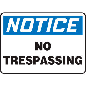 Accuform MATR802VS Notice Sign, No Trespassing, 10