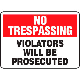 ACCUFORM MANUFACTURING MATR900VS Accuform MATR900VS No Trespassing Sign, Violators Will Be Prosecuted, 14"W x 10"H, Adhesive Vinyl image.
