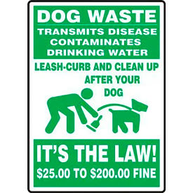 ACCUFORM MANUFACTURING MCAW522VP AccuformNMC Dog Waste Transmits Disease Contaminates Drinking Water Sign, Plastic, 18" x 12", Green image.