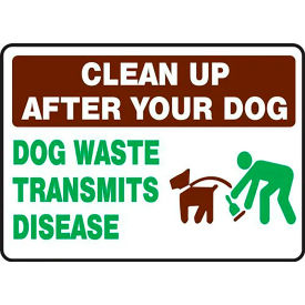 ACCUFORM MANUFACTURING MCAW552VA AccuformNMC Clean Up After Your Dog Waste Transmits Disease Sign, Aluminum, 10" x 14", Green/Brown image.
