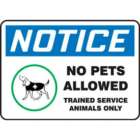 ACCUFORM MANUFACTURING MCAW818VP AccuformNMC Notice No Pets Allowed Trained Service Animals Only Sign, Plastic, 10" x 14", Black/Blue image.