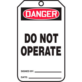 ACCUFORM MANUFACTURING MDT189CTP Accuform MDT189CTP Danger Do Not Operate Tag, PF-Cardstock, 25/Pack image.