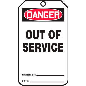 ACCUFORM MANUFACTURING MDT246CTP Accuform MDT246CTP Danger Out Of Service Tag, PF-Cardstock, 25/Pack image.