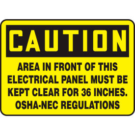 ACCUFORM MANUFACTURING MELC625VP Accuform MELC625VP Caution Sign, Area In Front Of This Electrical, 14"W x 10"H, Plastic image.