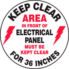 ACCUFORM MANUFACTURING MFS729 Accuform MFS729 Keep Clear In Front Of Electrical Floor Sign, 17" Diameter, Adhesive Vinyl image.