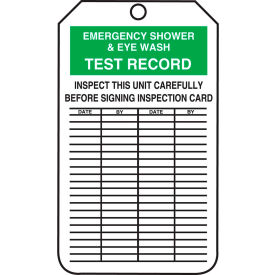 ACCUFORM MANUFACTURING MGT207CTP Accuform MGT207CTP Emergency Shower & Eyewash Test Record Tag, PF-Cardstock, 25/Pack image.