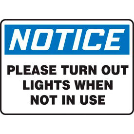 ACCUFORM MANUFACTURING MHSK587VA AccuformNMC™ Notice Please Turn Out Lights When Not In Use Label, Aluminum, 10" x 14" image.