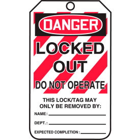 ACCUFORM MANUFACTURING MLT407CTP Accuform MLT407CTP Lockout Tag, Danger Locked Out Do Not Operate, PF-Cardstock, 25/Pack image.