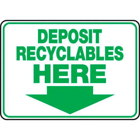 ACCUFORM MANUFACTURING MRCY501VA AccuformNMC™ Deposit Recyclables Here w/ Down Arrow Label, Aluminum, 10" x 14" image.