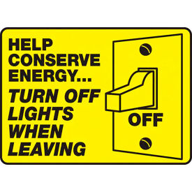 ACCUFORM MANUFACTURING MRCY502VA AccuformNMC™ Help Conserve Energy Turn Off Lights When Leaving Label, Aluminum, 10" x 14" image.