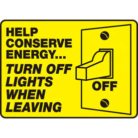 ACCUFORM MANUFACTURING MRCY502VS AccuformNMC™ Help Conserve Energy Turn Off Lights When Leaving Label, Adhesive Vinyl, 10" x 14" image.