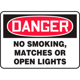 Accuform MSMK135VP Danger Sign, No Smoking, Matches Or Open Lights, 10