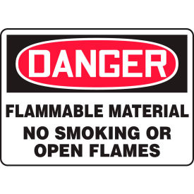 ACCUFORM MANUFACTURING MSMK243VS Accuform MSMK243VS Danger Sign, Flammable Material No Smoking Or Open.., 14"W x 10"H, Adhesive Vinyl image.