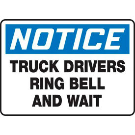 ACCUFORM MANUFACTURING MTKC806VA AccuformNMC™ Notice Truck Drivers Ring Bell & Wait Sign, Aluminum, 10" x 14", Black/Blue/White image.