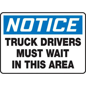 ACCUFORM MANUFACTURING MTKC807VS AccuformNMC™ Notice Truck Drivers Must Wait In This Area Sign, Vinyl, 10" x 14", Blue/White image.