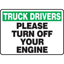 ACCUFORM MANUFACTURING MTKC902VS AccuformNMC™ Truck Drivers Please Turn Off Your Engine Sign, Vinyl, 10" x 14", Green/White image.