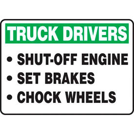 ACCUFORM MANUFACTURING MTKC905VA AccuformNMC™ Truck Drivers-Shut Off Engine Sign, Aluminum, 10" x 14", Black/Green/White image.