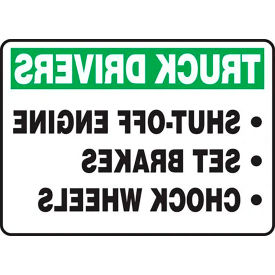 ACCUFORM MANUFACTURING MTKC907VA AccuformNMC™ Truck Drivers-Shut Off Engine Sign, Mirror Image, Aluminum, 10" x 14", Green/White image.