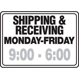 ACCUFORM MANUFACTURING MVHR556VA AccuformNMC™ Shipping & Receiving Monday-Friday Truck Delivery Sign, Aluminum, 10" x 14", Black image.