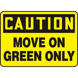ACCUFORM MANUFACTURING MVHR611VA AccuformNMC™ Caution Move On Green Only Truck Delivery Sign, Aluminum, 10" x 14", Black/Yellow image.