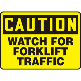 ACCUFORM MANUFACTURING MVHR631VA Accuform MVHR631VA Caution Sign, Watch For Forklift Traffic, 10"W x 7"H, Aluminum image.