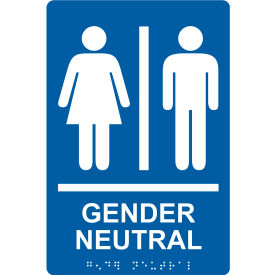 ACCUFORM MANUFACTURING PAD106BU AccuformNMC™ ADA Braille Sign, Gender Neutral with 2 Symbols, 6"W x 9"H, Blue image.
