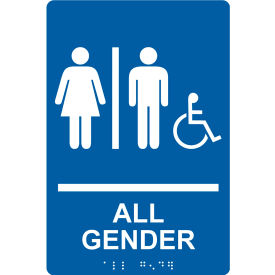 ACCUFORM MANUFACTURING PAD111BU AccuformNMC™ ADA Braille Sign, All Gender with 2 Symbols & Wheelchair Access, 6"W x 9"H, Blue image.