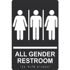 ACCUFORM MANUFACTURING PAD130BK AccuformNMC™ ADA Braille Sign, All Gender Restroom with 3 Symbols, 6"W x 9"H, Black image.