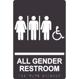 ACCUFORM MANUFACTURING PAD132BK AccuformNMC ADA Braille Sign, All Gender Restroom w/ 3 Symbols & Wheelchair Access, 6"W x 9"H, Black image.