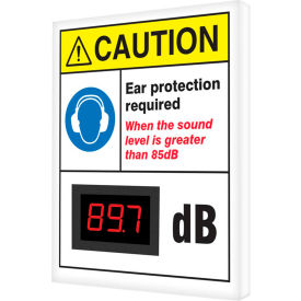 ACCUFORM MANUFACTURING SCS605 Accuform SCS605 Decibel Meter Sign, Caution Ear Protection Required, 12" x 10" x 1" image.