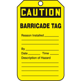 Accuform TAB105CTP Caution Barricade Tag, PF-Cardstock, 25/Pack