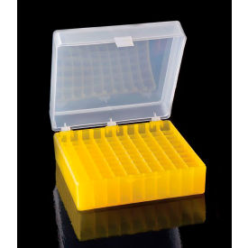 UNITED SCIENTIFIC SUPPLIES INC P20607 United Scientific™ Hinged Storage Box For Microtubes & Cryo Vials, 100 Places, Yellow, Pk of 4 image.