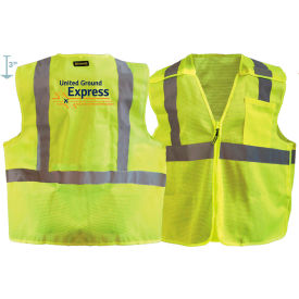 XL Recycled Class 2 Mesh Breakaway Zip Vest W/United Ground Express Logo Hi-Viz Yellow PLG01 