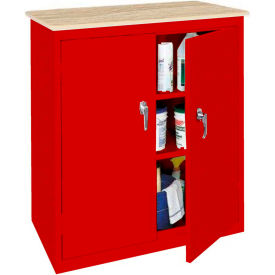 STEEL CABINETS USA, INC ABL-364PT-R Steel Cabinets USA Counter High All-Welded Storage Cabinet W/Plastic Top, 36"Wx18"Dx42"H, Red image.